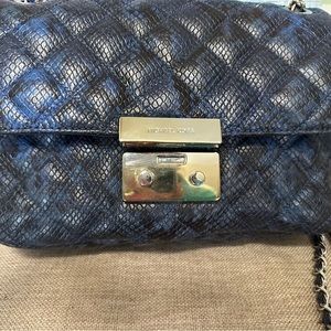 Blue/black python print handbag